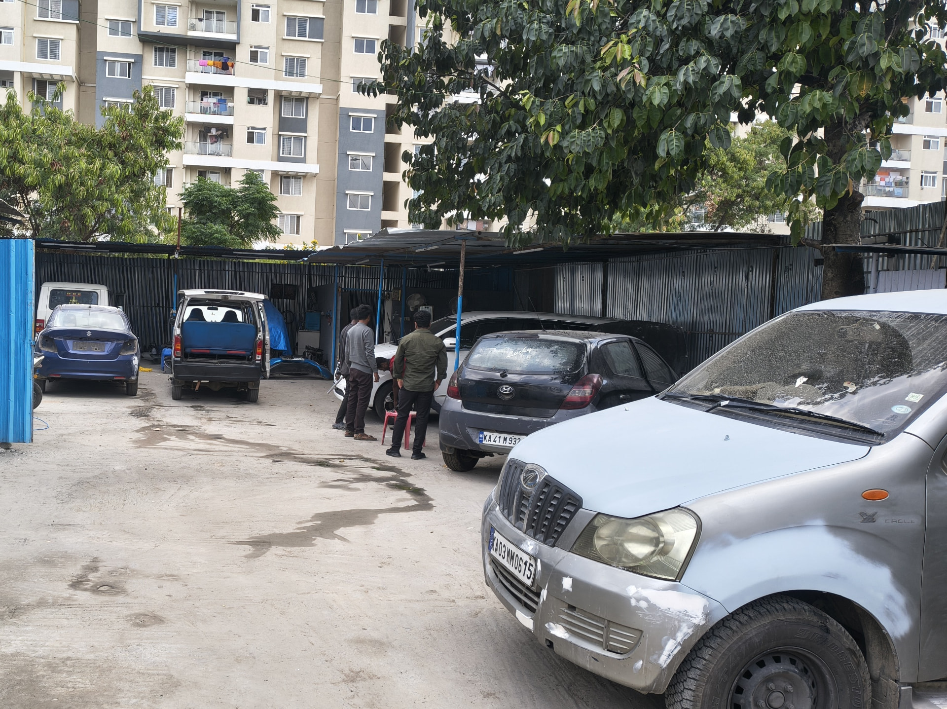 Our workshop yard — Sri Varaha Swamy Premium Car Care, Bengaluru